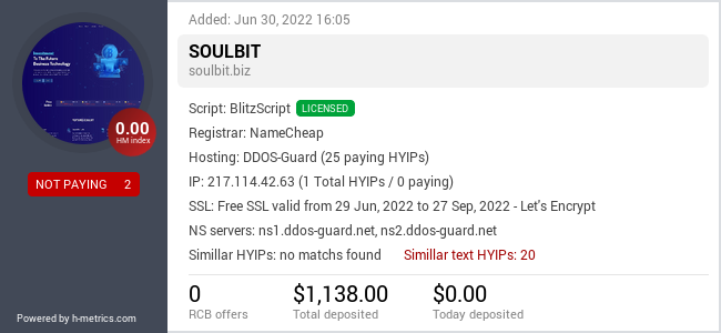 HYIPLogs.com widget for soulbit.biz