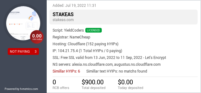 HYIPLogs.com widget for stakeas.com