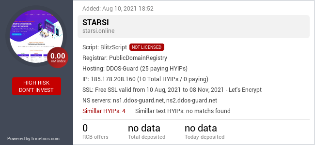 HYIPLogs.com widget for starsi.online