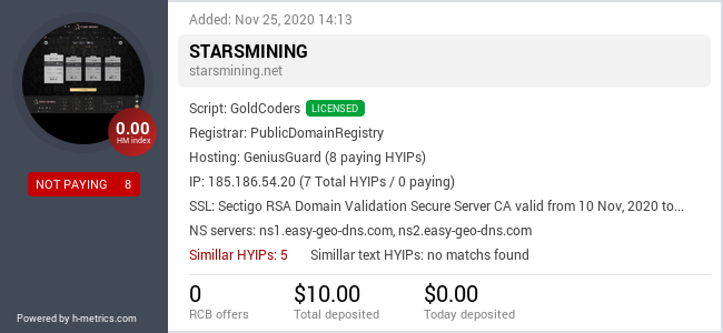 HYIPLogs.com widget for starsmining.net