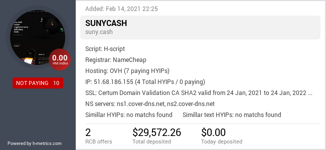 HYIPLogs.com widget for suny.cash