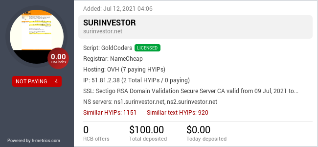 HYIPLogs.com widget for surinvestor.net