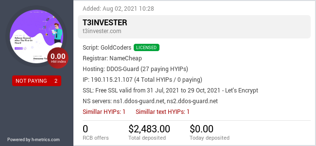 HYIPLogs.com widget for t3invester.com
