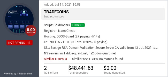 HYIPLogs.com widget for tradecoins.pro