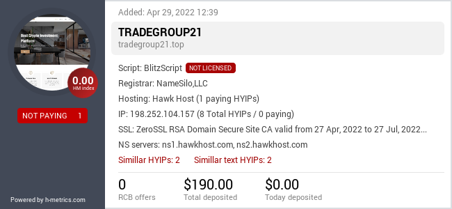 HYIPLogs.com widget for tradegroup21.top