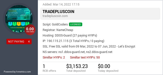 HYIPLogs.com widget for tradepluscoin.com