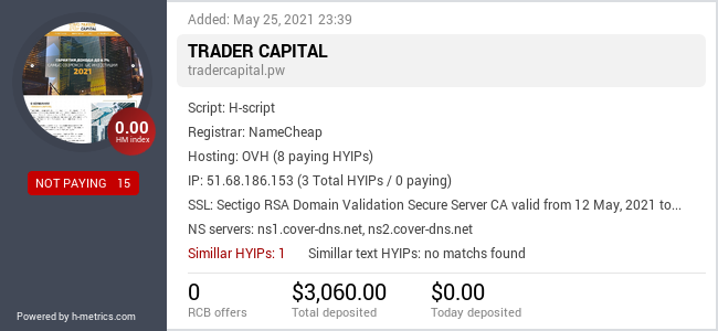 HYIPLogs.com widget for tradercapital.pw