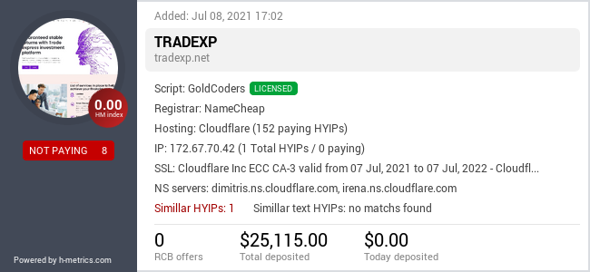 HYIPLogs.com widget for tradexp.net