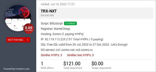 HYIPLogs.com widget for trx-nxt.net