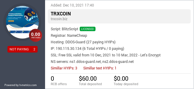 HYIPLogs.com widget for trxcoin.biz