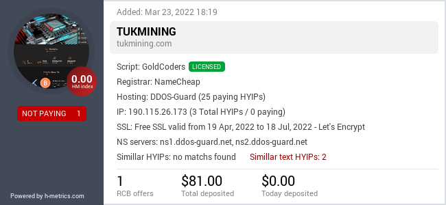 HYIPLogs.com widget for tukmining.com