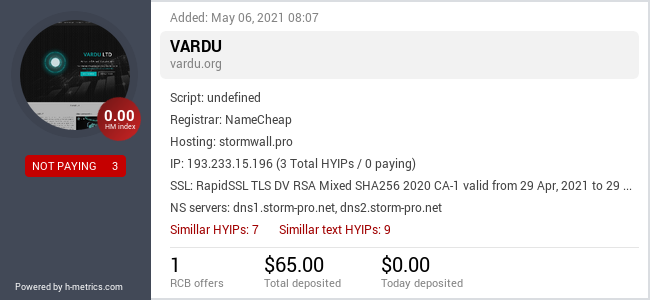HYIPLogs.com widget for vardu.org