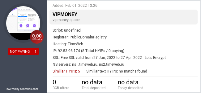 HYIPLogs.com widget for vipmoney.space