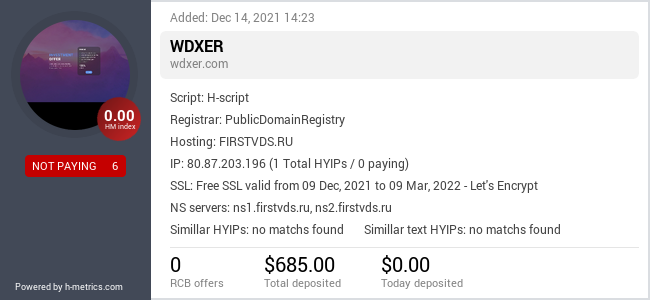 HYIPLogs.com widget for wdxer.com