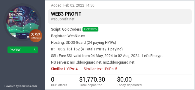 HYIPLogs.com widget for web3profit.net