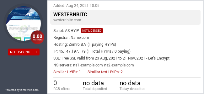HYIPLogs.com widget for westernbitc.com