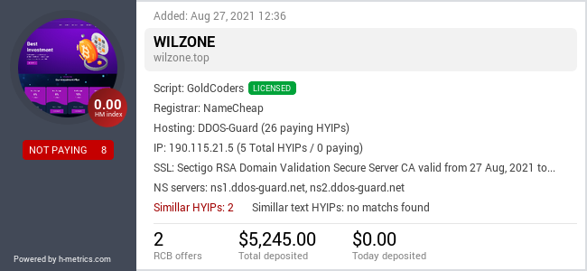 HYIPLogs.com widget for wilzone.top