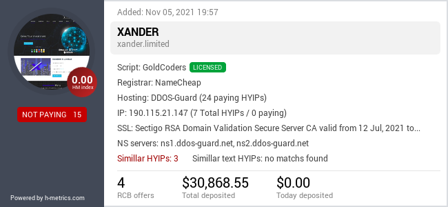 HYIPLogs.com widget for xander.limited