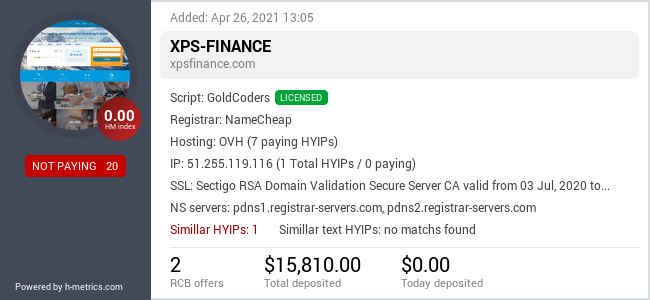 HYIPLogs.com widget for xpsfinance.com