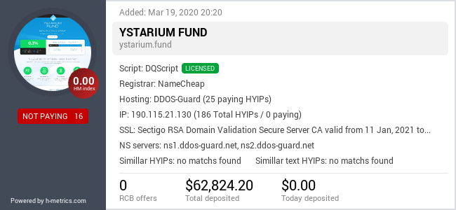 HYIPLogs.com widget for ystarium.fund