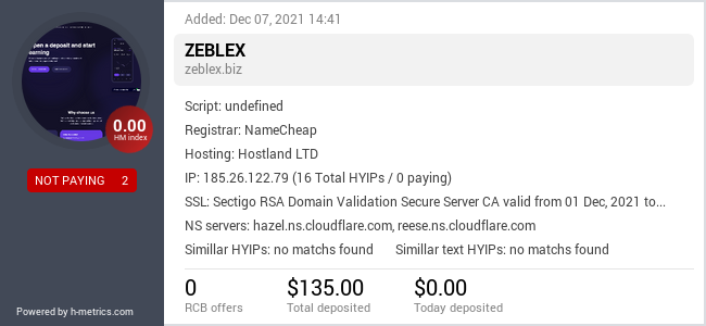 HYIPLogs.com widget for zeblex.biz